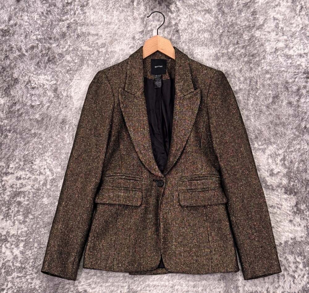 Smythe Peaked Lapel Blazer Metallic Gold 4 Womens Wool Blend Jacket